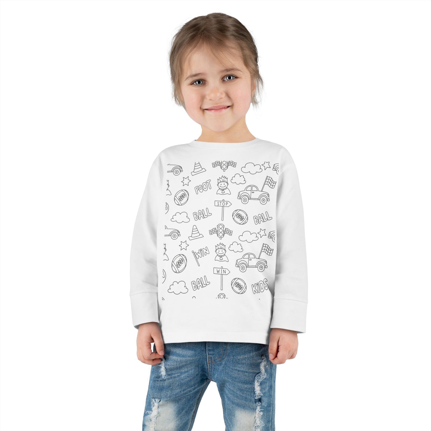 Toddler Long Sleeve Tee - Monochrome Doodle Cars & Trucks Kids Shirt
