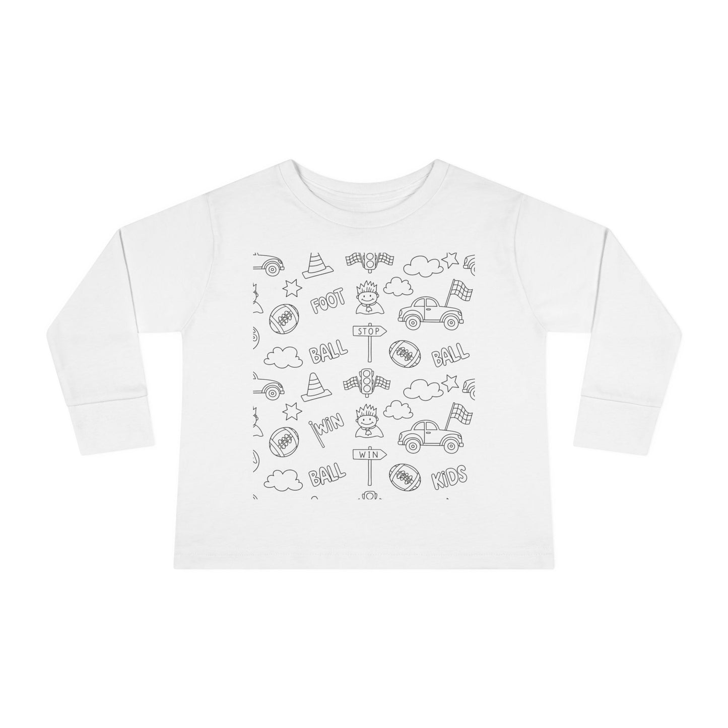 Toddler Long Sleeve Tee - Monochrome Doodle Cars & Trucks Kids Shirt