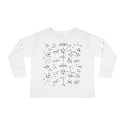 Toddler Long Sleeve Tee - Monochrome Doodle Cars & Trucks Kids Shirt