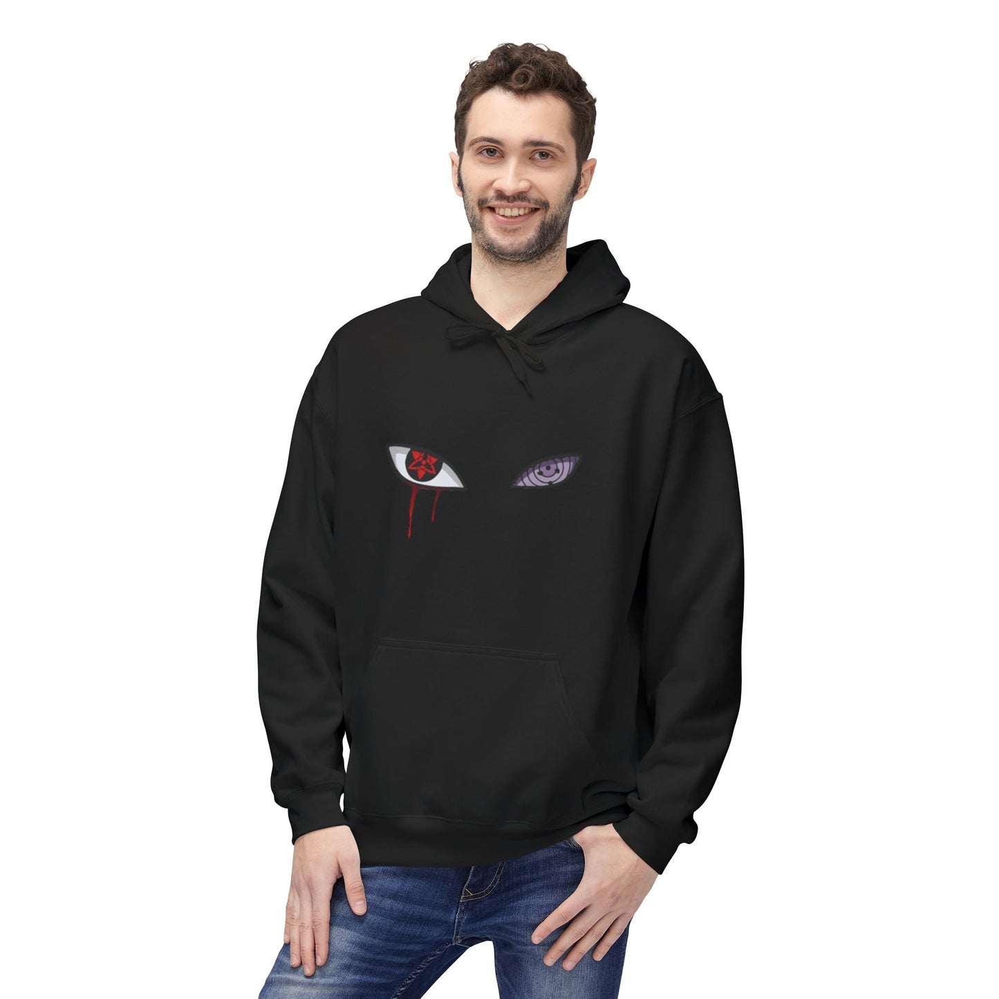 Anime Sharingan Eyes Hoodie — Uchiha-Inspired Red & Purple Eye Graphic Pullover