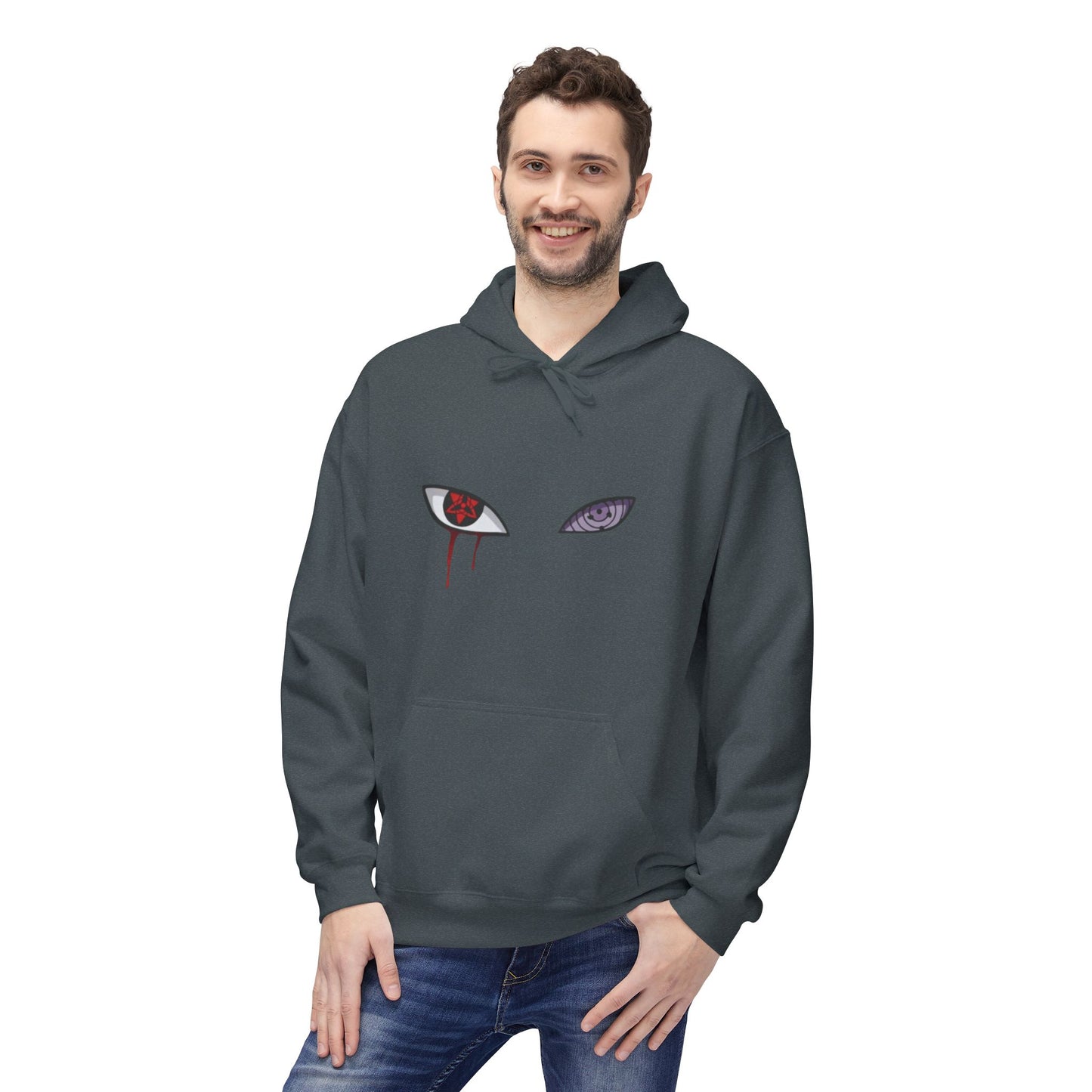 Anime Sharingan Eyes Hoodie — Uchiha-Inspired Red & Purple Eye Graphic Pullover