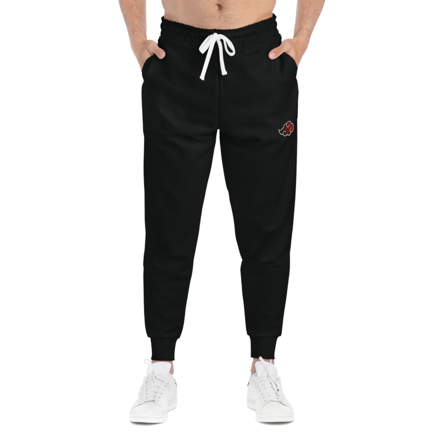Black Athletic Joggers with Red Rose Patch — Comfortable Casual Sweatpants