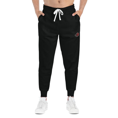 Black Athletic Joggers with Red Rose Patch — Comfortable Casual Sweatpants