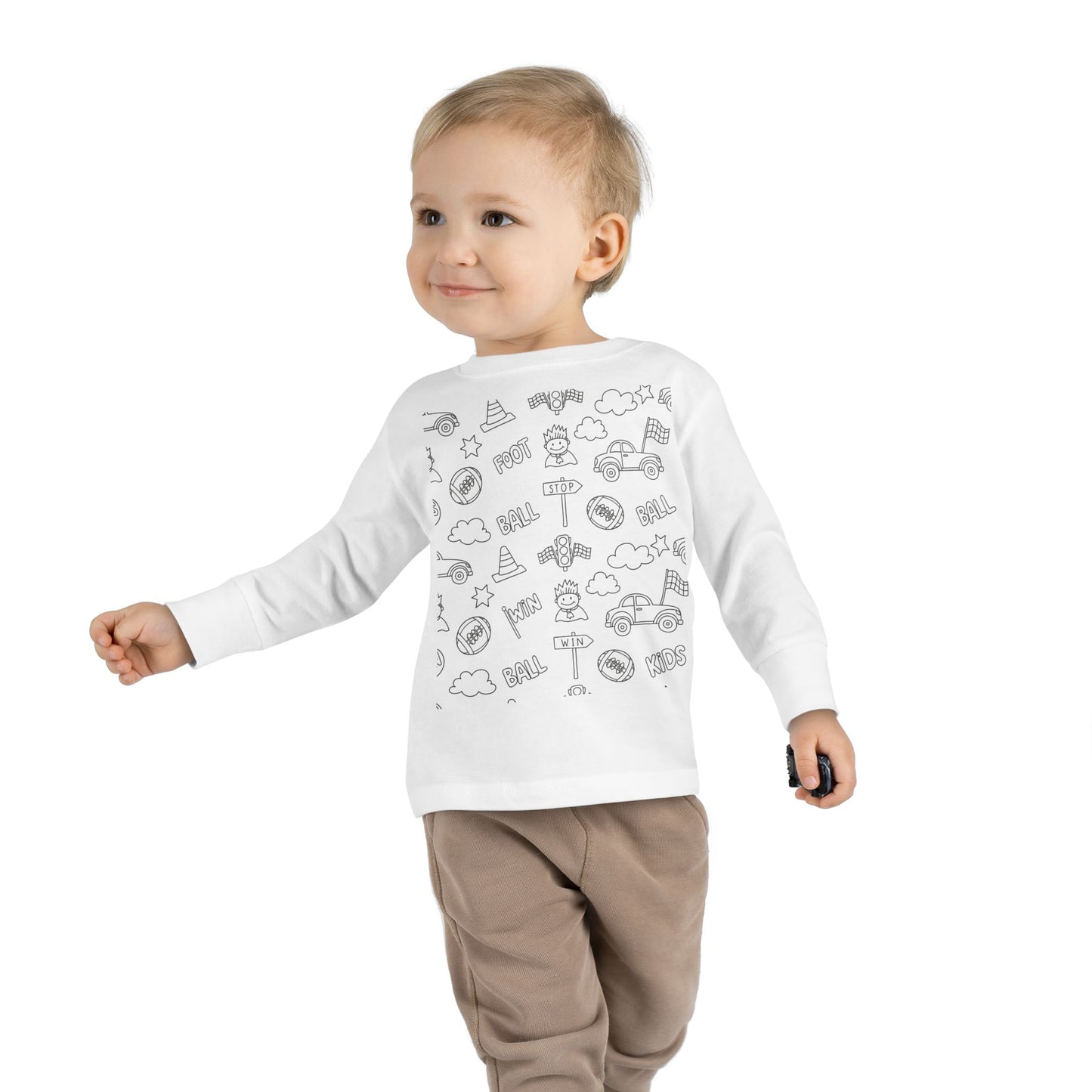Toddler Long Sleeve Tee - Monochrome Doodle Cars & Trucks Kids Shirt