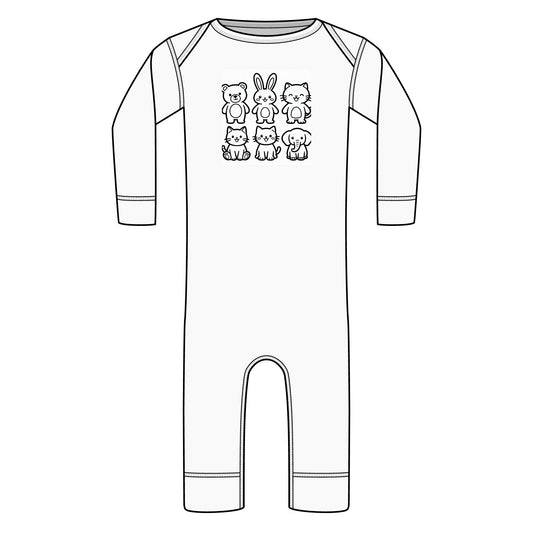 Baby Ribbed Long Leg Bodysuit — Cute Animal Face Grid